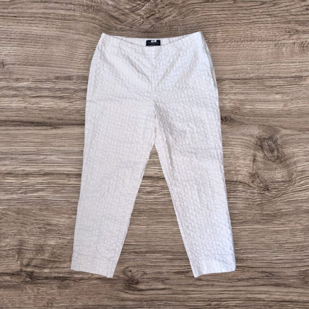 Piazza Sempione Audrey White Textured Cropped Pants Made In Italy Size 48 /Us 12